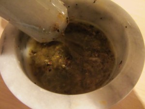 Garlic, pepper, lemon, salt, and oil paste.