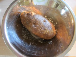 Potato coated with oil and Kosher salt