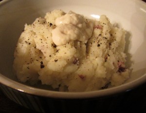 Mashed potatoes with salt, pepper, and horseradish.