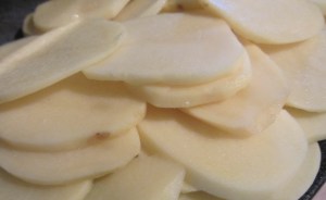 Uniform Yukon Gold slices.
