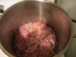 Onions beginning to cook down.