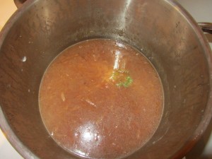 Completed soup, simmering.