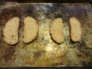 Bread to be toasted under the broiler.