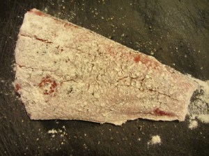 Fillet dredged in flour.