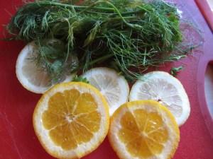 Dill, fennel, orange, and lemon.