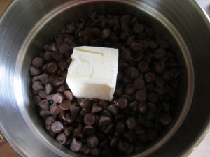 Chocolate chips, butter, salt, espresso, and rum.