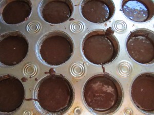 Batter in the muffin cups.