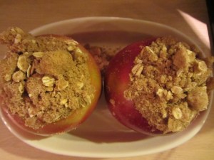 Apples topped with two layers of streusel.