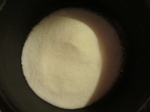 Kosher salt and sugar, ready to be dissolved in some water to make a shrimp brine.