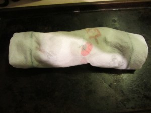 Shrimp, drying in paper towels.