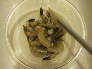 Shrimp coated with olive oil.