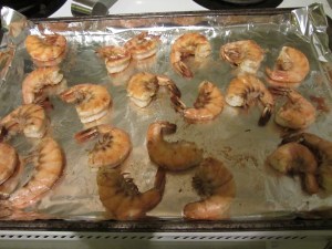 Shrimp after being flipped for an additional minute under the broiler.