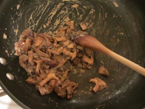 Breadcrumbs added off heat to tighten the sauce.