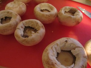 Mushroom caps after destemming.