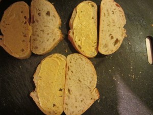 Mustard on the bread.