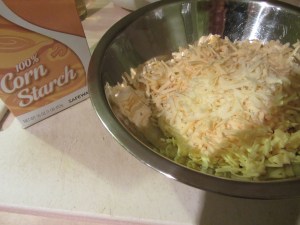 Cheese mixed with cornstarch.