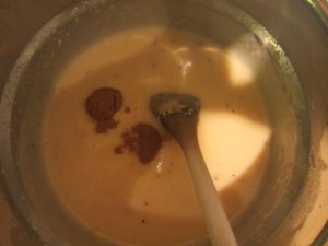 Fondue with curry powder.