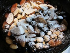 Flour sifted into filling.