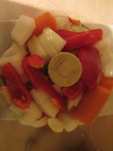 Veggies in the food processor.