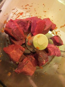 Sirloin in the food processor.