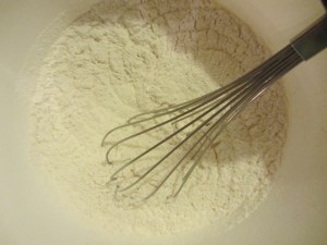 Flour, baking powder, Kosher salt, cayenne pepper, and Old Bay Seasoning.