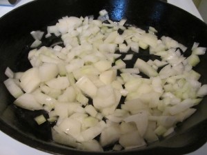 Onion sweating in butter.