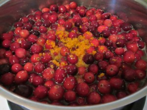 All of the ingredients in a saucepan.