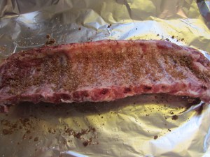 Flipped ribs with some rub on concave side.