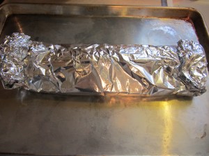 Rolled up packet of ribs.