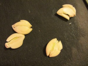 Four crushed garlic cloves into the jar.