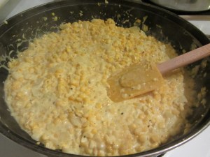 Cooked until thick enough to stand up on a plate. Freshly ground pepper added.