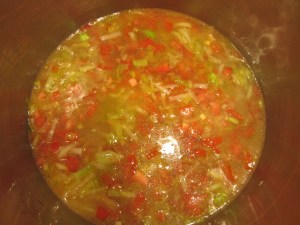 Wine added to the vegetables.