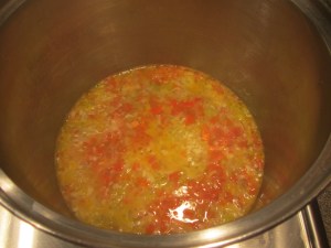 Cooking liquid after steaming mussels.