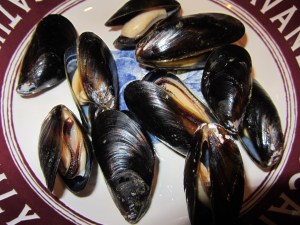 Steamed mussels.