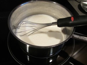 Milk mixture at a bare simmer.