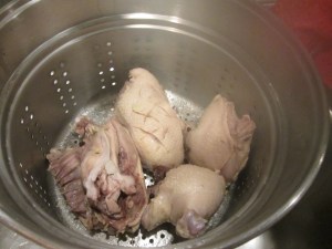 Duck quarters after steaming for 45 minutes.