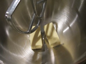 Cold butter in the mixer.