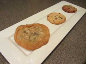Left to right cookie comparison:  thin, puffy, and chewy.