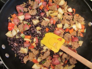 Black beans in the pan.