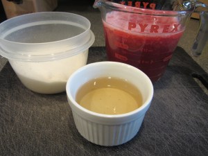 Ingredients for cranberry jam:  leftover cranberry dipping sauce, ginger ale, and sugar.