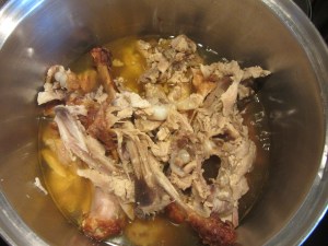 Turkey carcass after simmering for 2.5 hours.