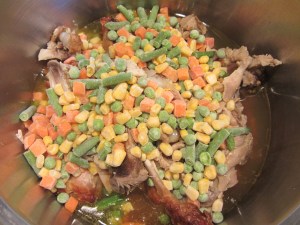 Addition of frozen vegetables.