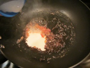 Cream added to pan for "emulsion insurance."