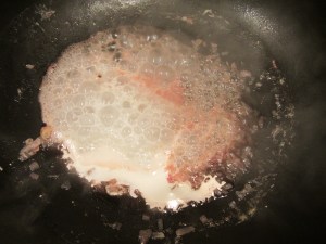 Cream bubbling, so heat turned to low.
