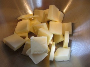 Butter chunks in mixer.
