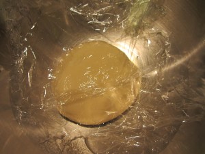 Covered loosely with plastic wrap.