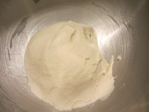 Dough after 5 minutes of kneading on medium.
