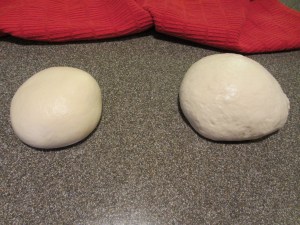 Dough side-by-side:  original dough on the left.
