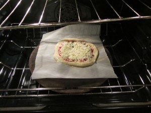 Pizza in the oven.