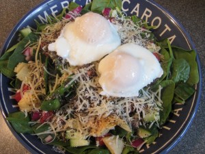 Poached eggs over a lunch salad.